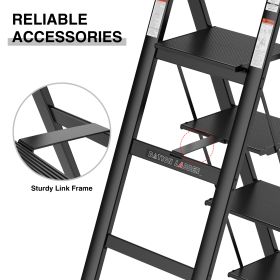 4 Step Ladder, Retractable Handgrip Folding Step Stool with Anti-Slip Wide Pedal, Aluminum Step Ladders 4 Steps, 300lbs Safety Household Ladder