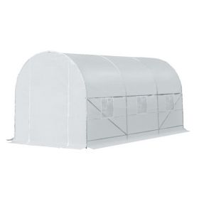 Walk-In Tunnel Greenhouse, Large Garden Hot House Kit with 6 Roll-up Windows & Roll Up Door 15' x 7' x 7' -AS