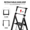 4 Step Ladder, Retractable Handgrip Folding Step Stool with Anti-Slip Wide Pedal, Aluminum Step Ladders 4 Steps, 300lbs Safety Household Ladder