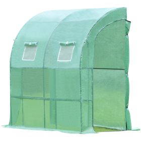 Wall-leaning Walk-in greenhouse- -Green (Color: Green)