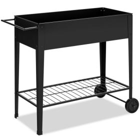 Elevated Planter Box on Wheels with Non-slip Legs and Storage Shelf (Color: Black)