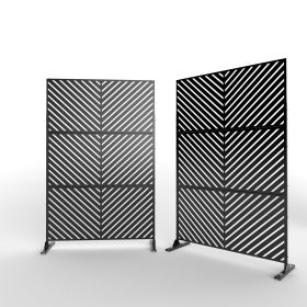 6.5 ft. H x 4 ft. W Outdoor Laser Cut Metal Privacy Screen;  24"*48"*3 panels (Material: Galvanized steel, Color: Black)