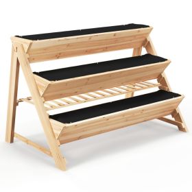 3-Tier Garden Bed with Storage Shelf, 2 Hanging Hooks and 3 Bed Liners (Color: Natural)