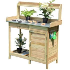 Outdoor Garden Wooden Work Station Potting Bench (Color: as show)