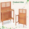 Folding Garden Potting Bench with 2-tier Storage Shelves and Teak Oil Finish for Garden Yard Balcony